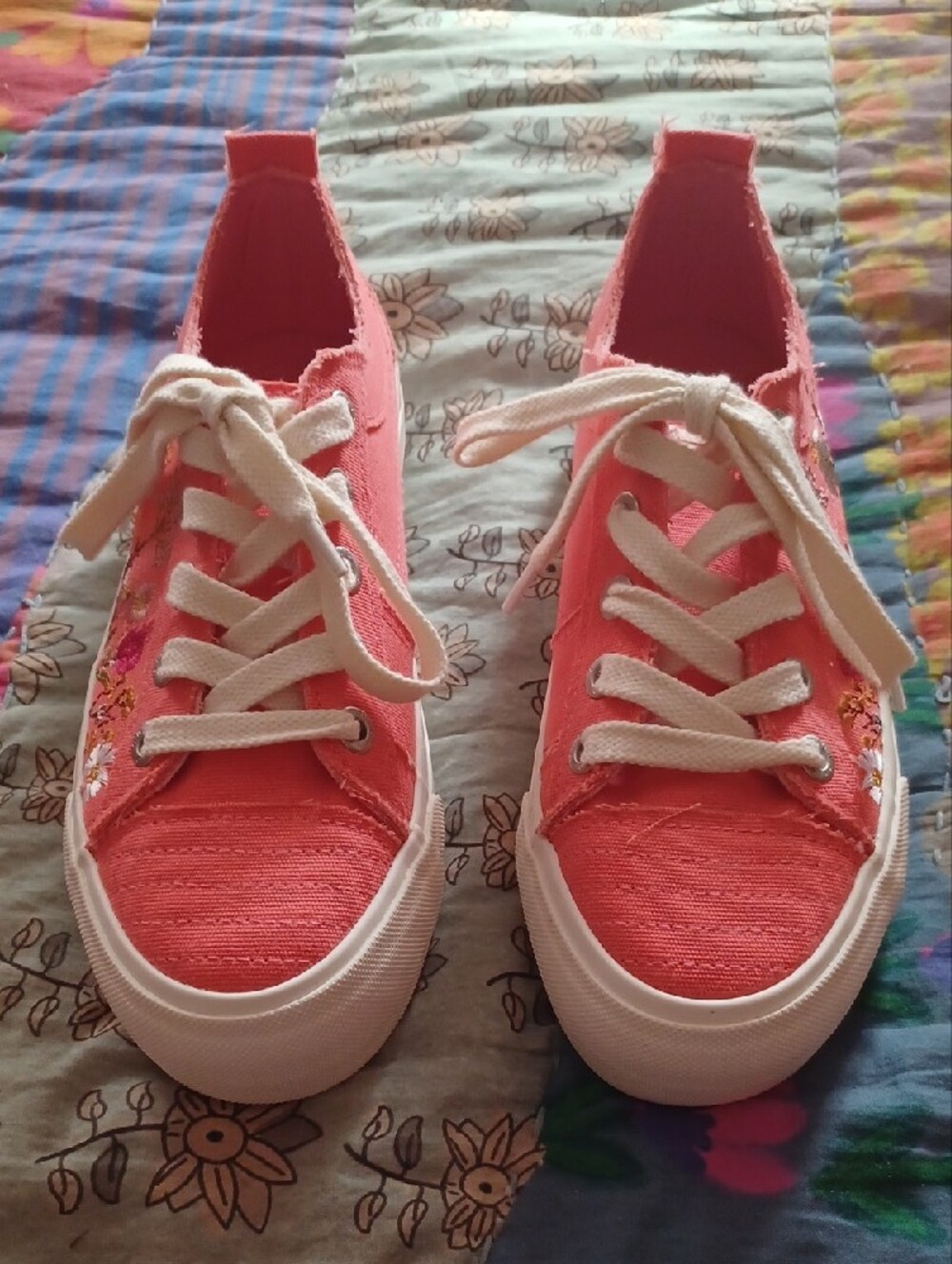 Blowfish Coral Pink Embroidered Platform Sneakers - Picture 3 of 5